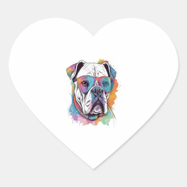 White Boxer Dog Pop Kunst, Dichtung und Musik Herz-Aufkleber (Vorderseite)