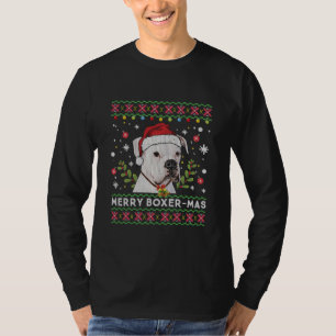 White Boxer Dog Santa Ugly Christmas Sweater T-Shirt