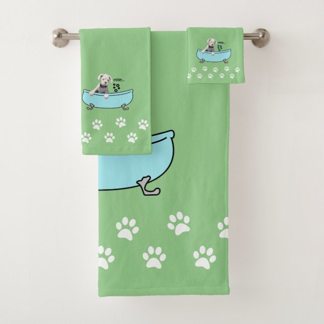White Boxer Dog Themed Badezimmerdekor - Grün Badhandtuch Set (Insitu)