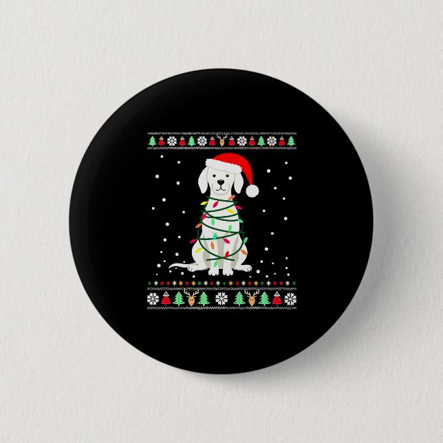 White Boxer Dog Ugly Christmas Sweater Funny Xmas  Button (Vorderseite)