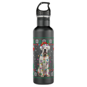 White Boxer Dog Ugly Christmas Sweater Funny Xmas Edelstahlflasche