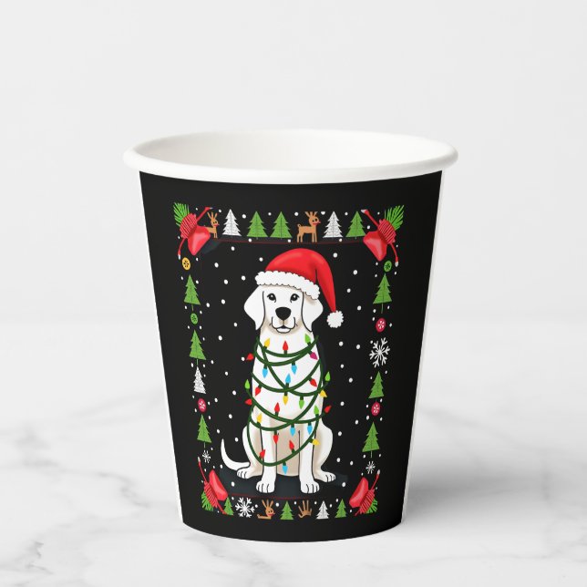 White Boxer Dog Ugly Christmas Sweater Funny Xmas  Pappbecher (Vorderseite)