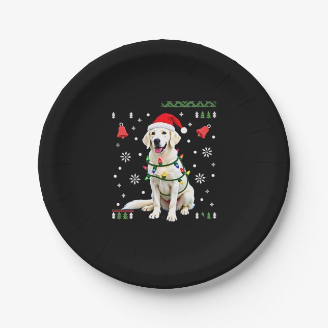 White Boxer Dog Ugly Christmas Sweater Funny Xmas  Pappteller (Vorderseite)