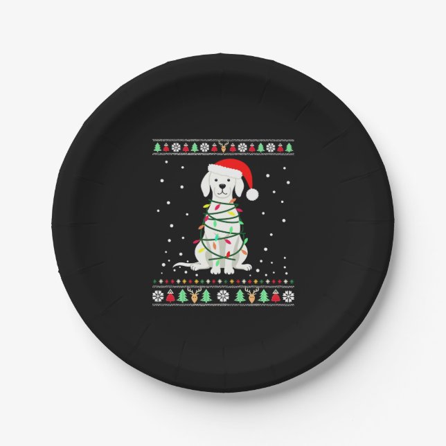 White Boxer Dog Ugly Christmas Sweater Funny Xmas  Pappteller (Vorderseite)