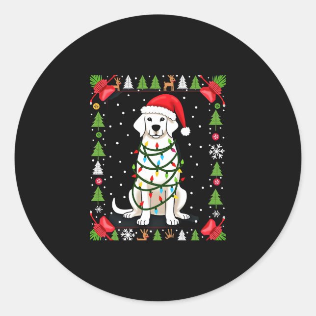 White Boxer Dog Ugly Christmas Sweater Funny Xmas  Runder Aufkleber (Vorderseite)