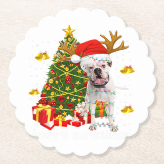 White Boxer Dog Weihnachtsleuchten Weihnachtsmannm Untersetzer