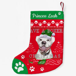 White Boxer Hund Weihnachten Strumpf - Boxer Hund Kleiner Weihnachtsstrumpf
