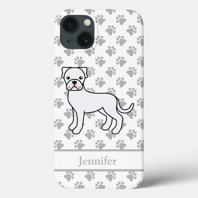 White Boxer Niedlicher Cartoon Dog & Name Case-Mate iPhone Hülle (Rückseite)