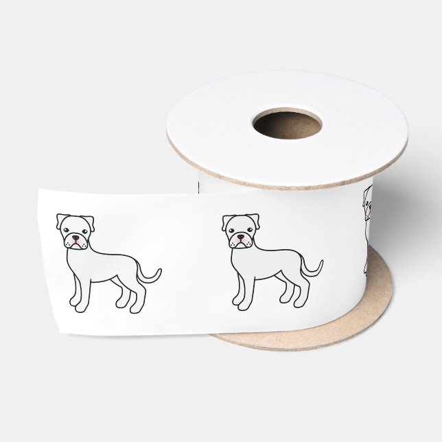 White Boxer Niedlicher Cartoon Dog Satinband (Spule)
