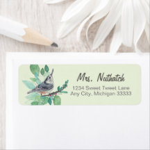 White Breastch Nuthatch Bird Art Return Label