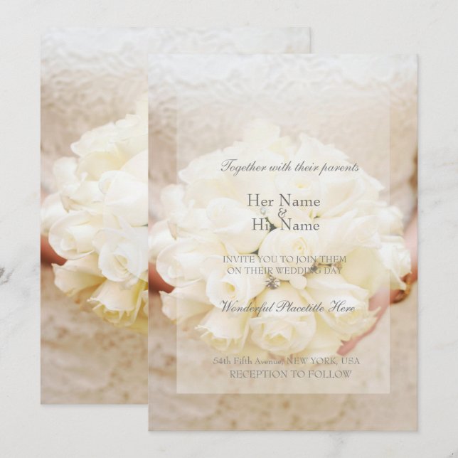 White Bridal Wedding Blumen Bouquet Einladung (Vorne/Hinten)