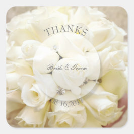 White Bridal Wedding Blumen Bouquet Quadratischer Aufkleber