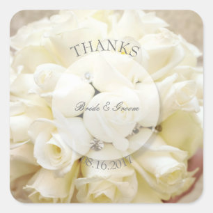 White Bridal Wedding Blumen Bouquet Quadratischer Aufkleber