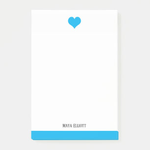 White & Bright Sky Blue Heart & Border, Name Post-it Klebezettel