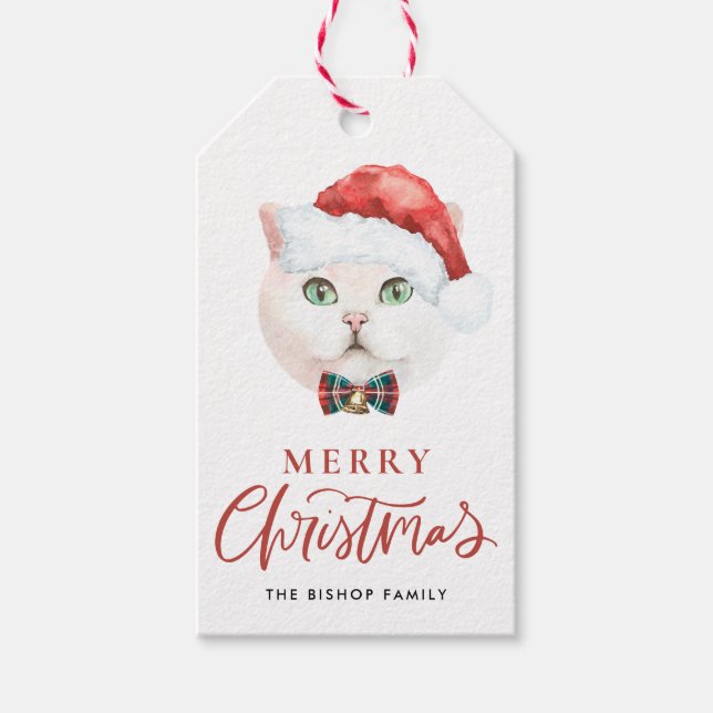 White British Shorthair Cat Frohe Weihnachten Geschenkanhänger (Vorderseite)