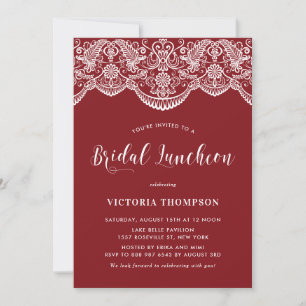 White Brocade Lace Red Bridal Luncheon Einladung