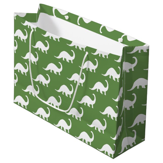 White Brontosaurus Dinosaurier Print Große Geschenktüte (Vorderseite Schrägansicht)