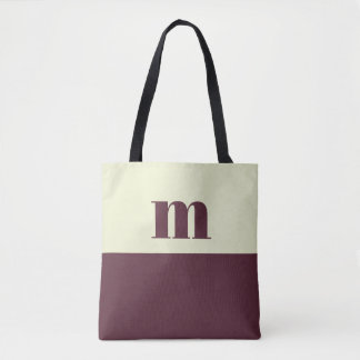 White & brown initial personalized tote bag
