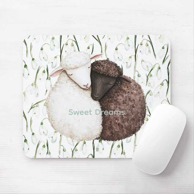 White Brown Sheep Flowers  Mousepad (Mit Mouse)