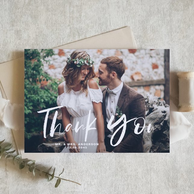 White Brush Hand Lettered Foto Wedding Danke (Von Creator hochgeladen)