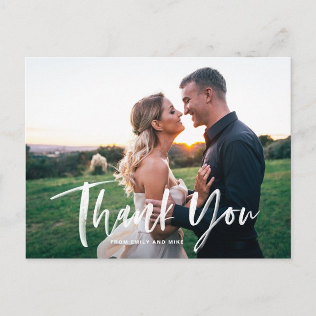 White Brush Lettering Overlay Wedding Danke Postkarte (Vorderseite)