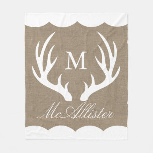 White Buck Antlers Burlap Name der weißen Grenzfa Fleecedecke