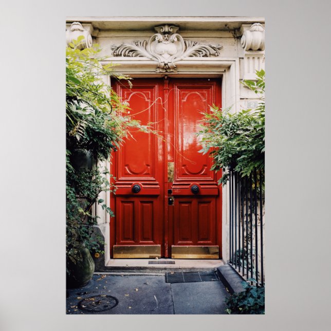 WHITE BUILDING SHOWING CLOSED RED WOODEN DOOR POSTER (Vorne)