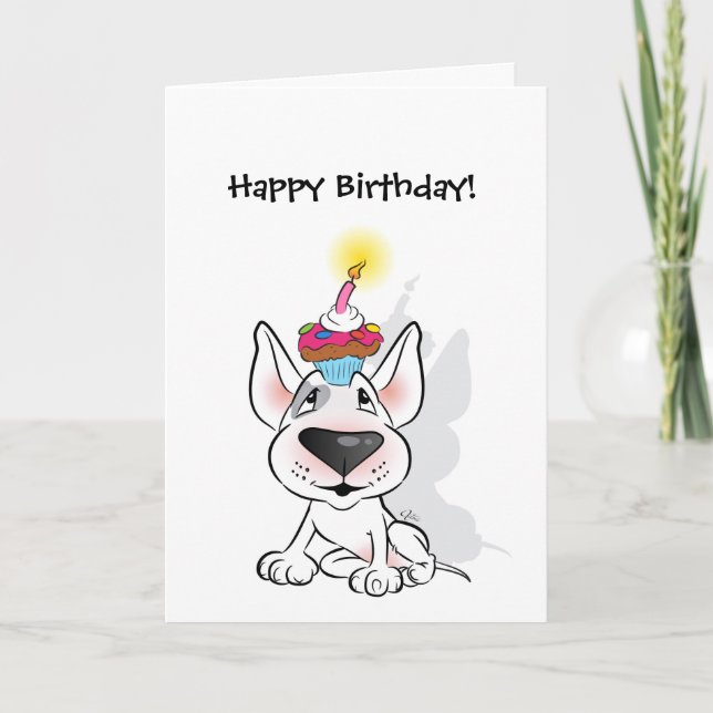 White Bull Terrier Bonne Carte de voeux d'annivers (Devant)