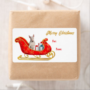 White Bull Terrier Dog Christmas Sleigh Gift Tag