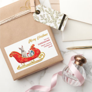 White Bull Terrier Dog Christmas Sleigh Rechteckiger Aufkleber