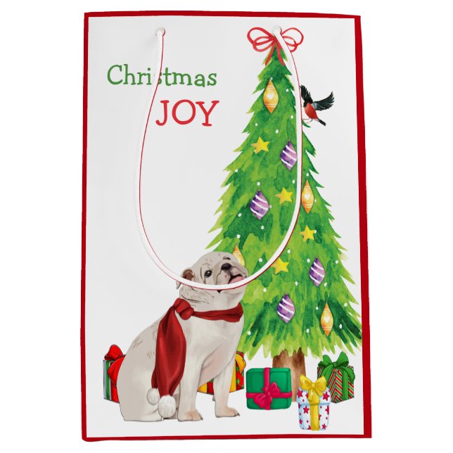 White Bulldog, Bird und Weihnachtsbaum Mittlere Geschenktüte (Vorderseite)