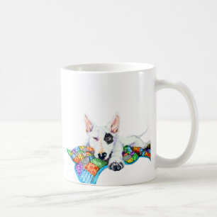 White Bullterer on Patchwork Blanket - Kunst Kaffeetasse