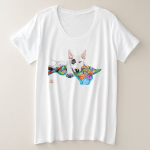 White Bullterer on Patchwork - Kunst Große Größe T-Shirt