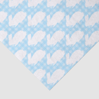 White Bunnies on Pastel Blue Gingham Pattern Seidenpapier