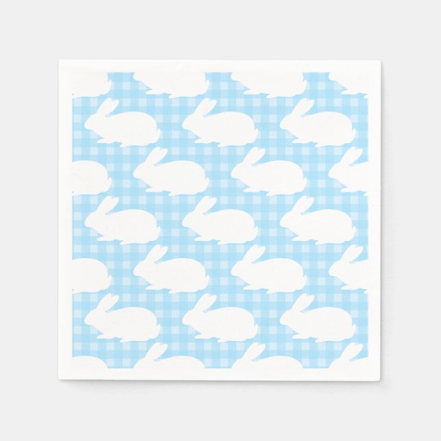 White Bunnies on Pastel Blue Gingham Pattern Serviette (Vorderseite)