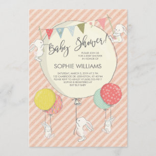 White Bunnies und Balloons Baby Girl Baby Dusche Einladung