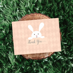 White Bunny Baby Dusche Coral Raute Vielen Dank Dankeskarte