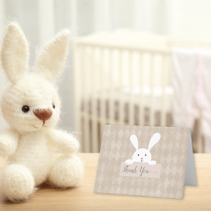 White Bunny Baby Dusche Tan Raute Danke