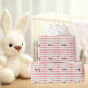 White Bunny Baby Pink Watercolor Geschenkpapier