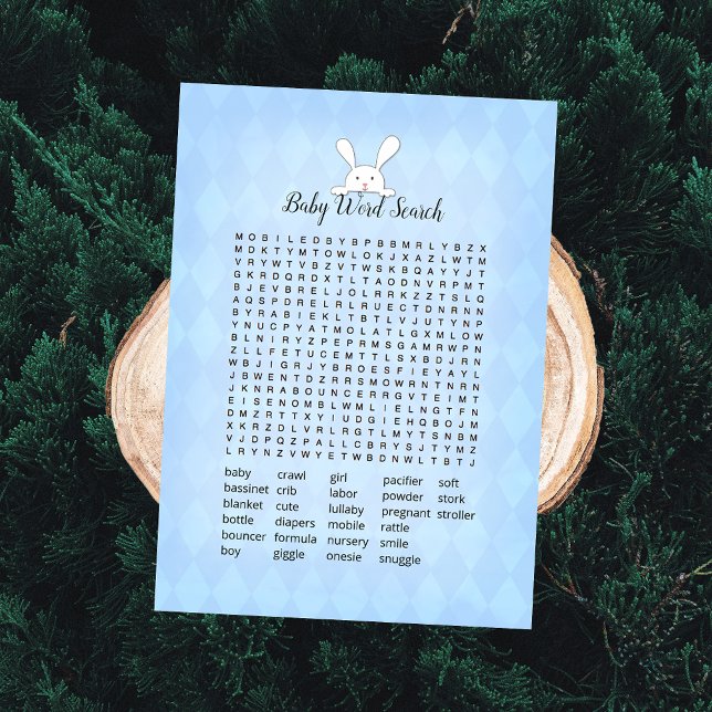 White Bunny Blue Rauten Baby Word Search Game Einladung (Von Creator hochgeladen)