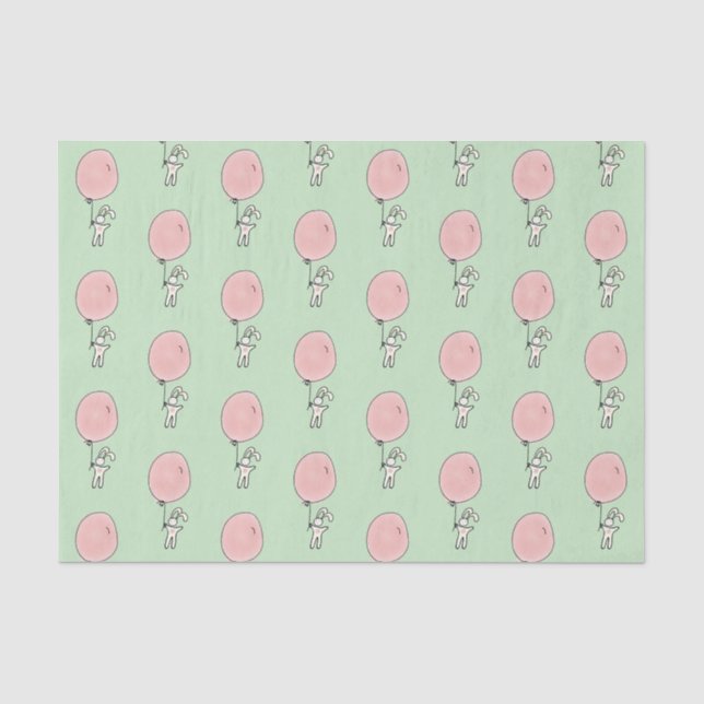 White Bunny Holding a Pink Balloon Seidenpapier (Vorderseite)