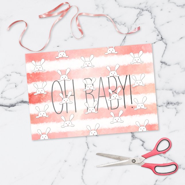 White Bunny Oh Baby Pink Wasserfarbe Streifen Seidenpapier (Von Creator hochgeladen)
