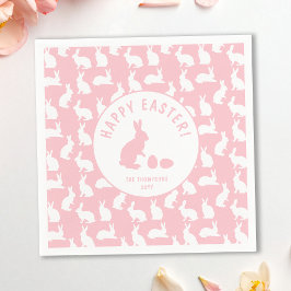 White Bunny Pattern On Blush Pink Cute Easter Serviette