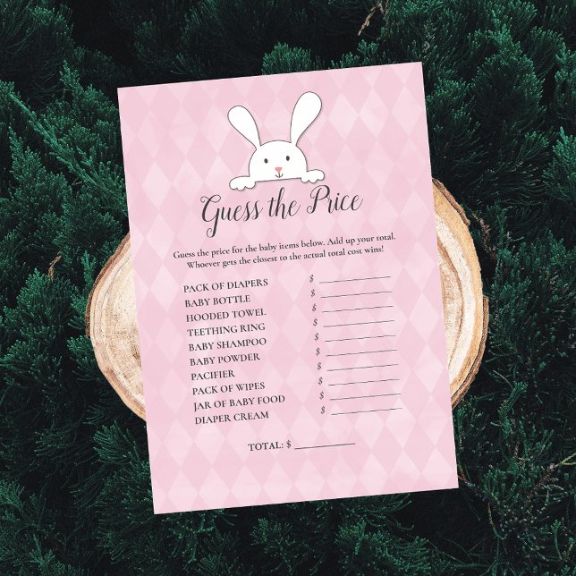 White Bunny Pink Guess The Price Baby Showspiel Einladung (Von Creator hochgeladen)