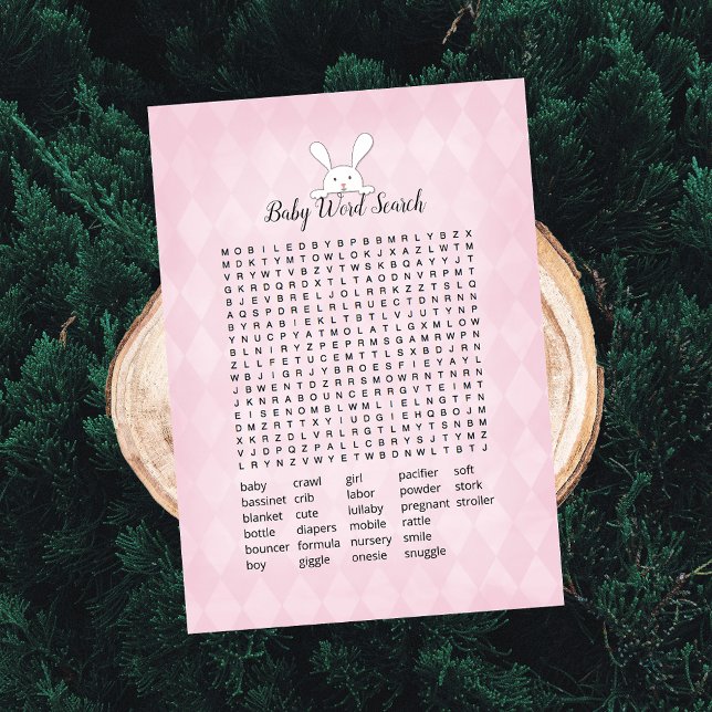 White Bunny Pink Raute Baby Word Search Game Einladung (Von Creator hochgeladen)