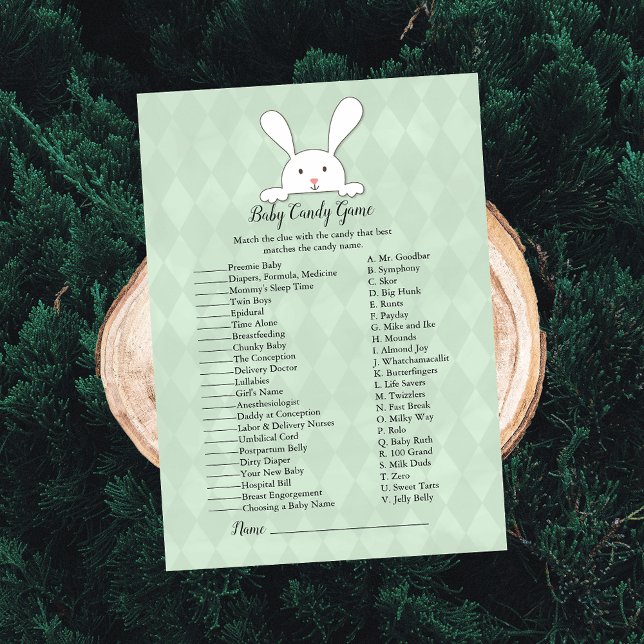 White Bunny Rabbit Green Baby Candy Dusche Spiel Einladung (Von Creator hochgeladen)