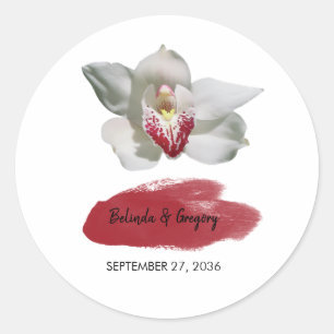 White Burgundy Orchid Wedding Runder Aufkleber