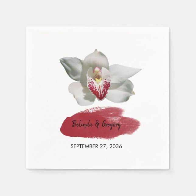 White Burgundy Orchid Wedding Serviette (Vorderseite)