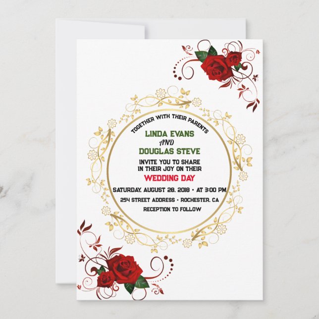 White Burgundy und Gold Floral Moderne Boho Weddin Einladung (Vorderseite)