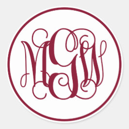 White Burgundy Vine Script Monogram, DIY BG Runder Aufkleber